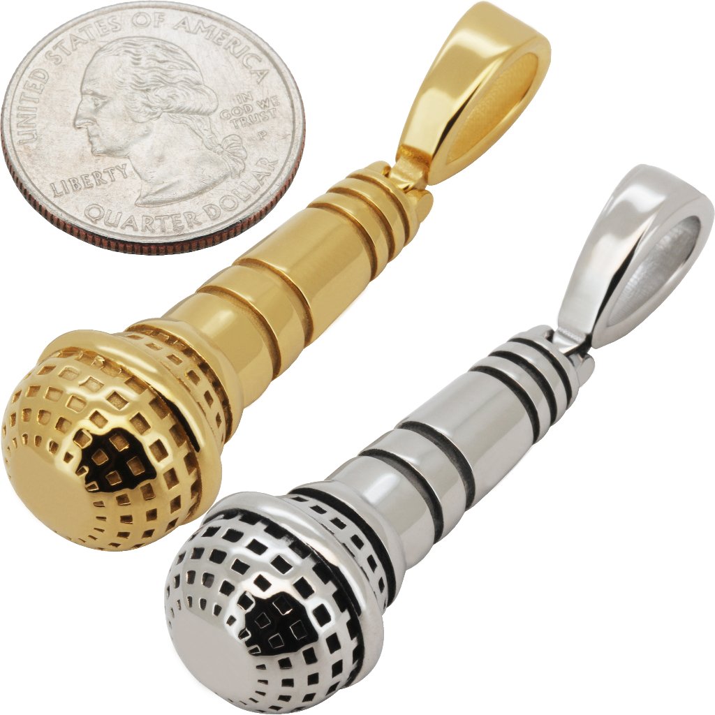 316l Stainless Steel 18k Yellow Gold Plated Microphone Pendant